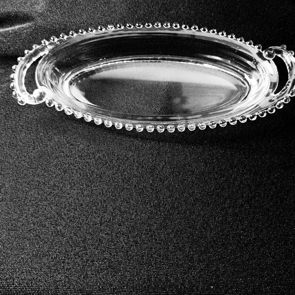 Imperial Candlewick Large Oval Celery Dish Handled Beaded Edge Glass Tray 13.5in